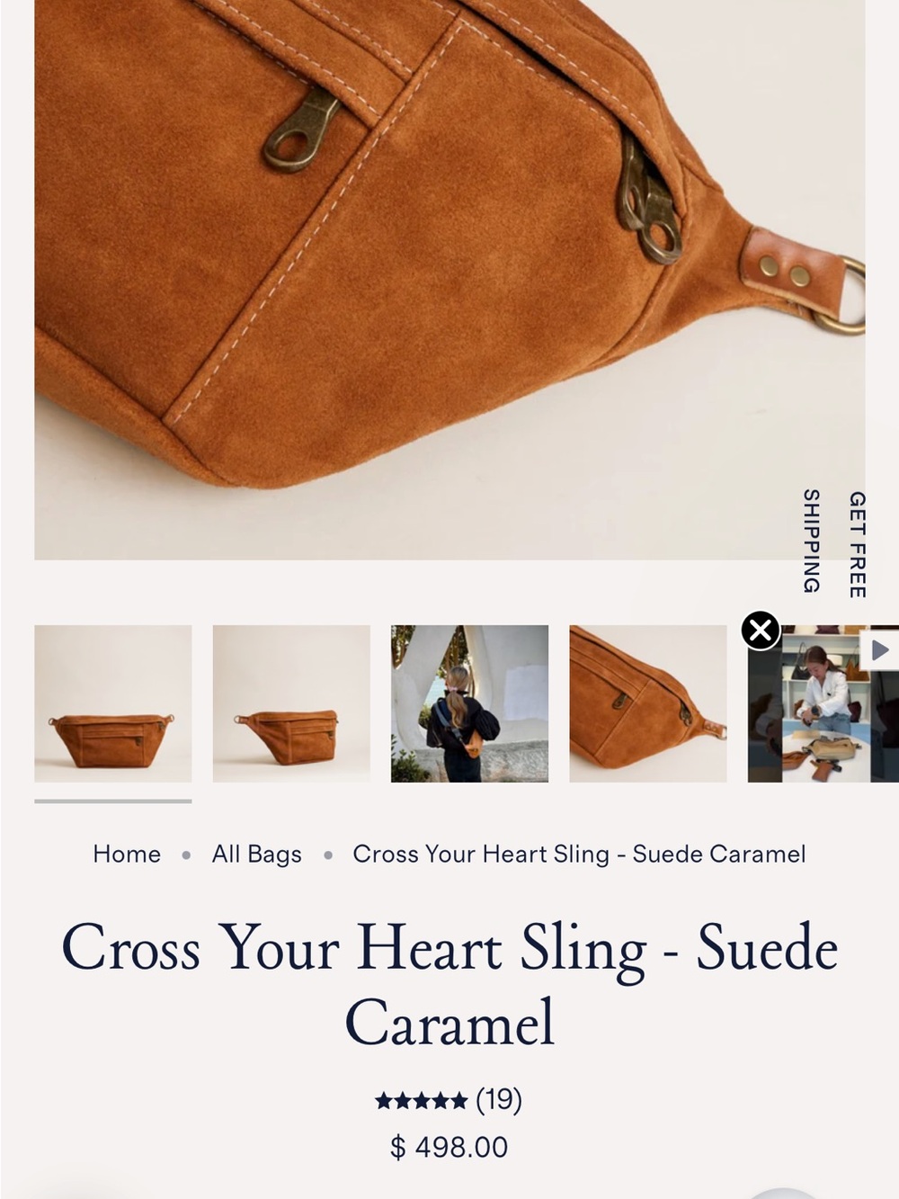 Parker Thatch caramel Suede Crossbody Belt Bag with Patterned Strap - Picture 6 of 7